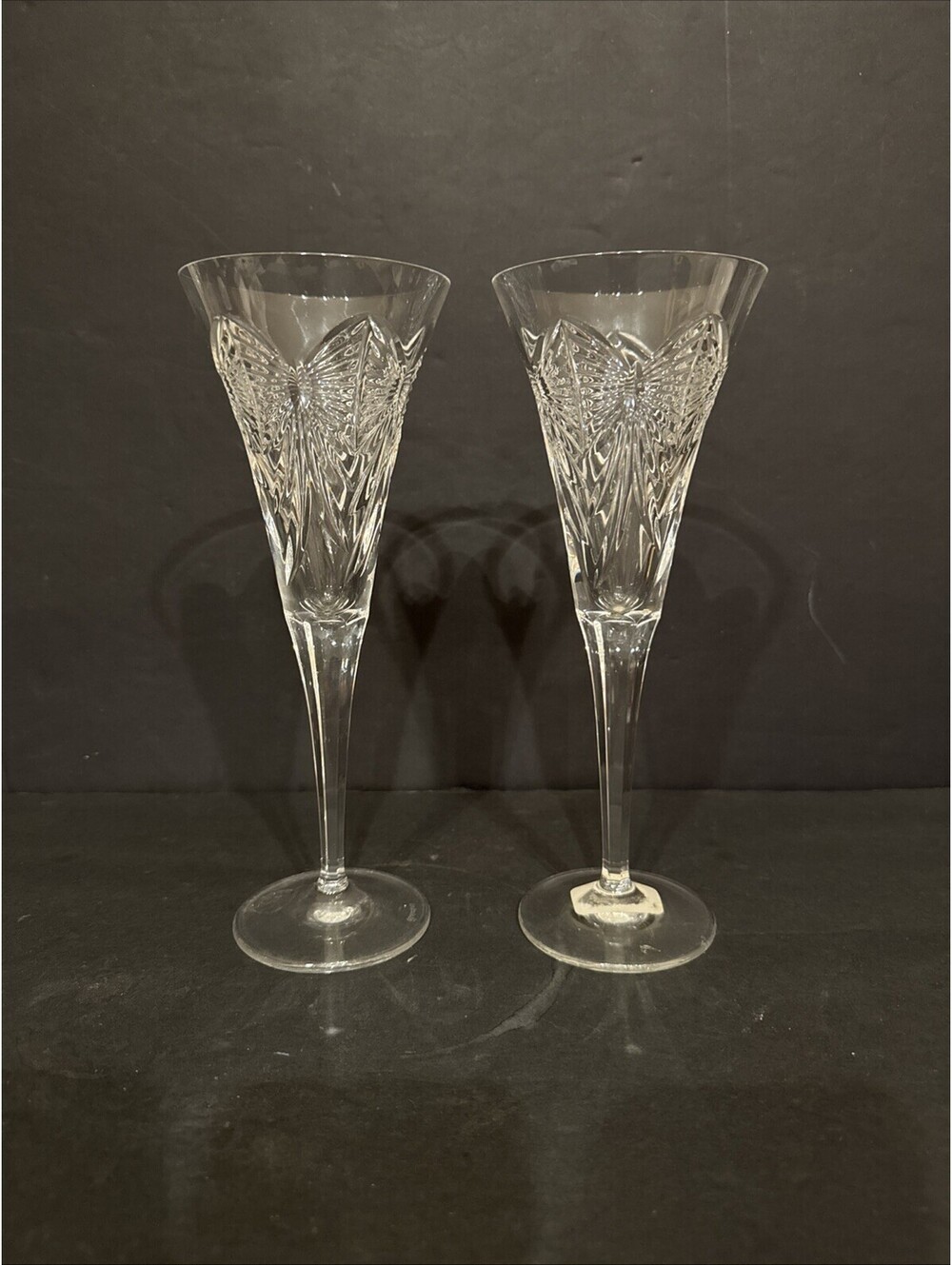 Waterford Crystal (2) Millennium Collection Happiness Toasting Flutes 9.25” H